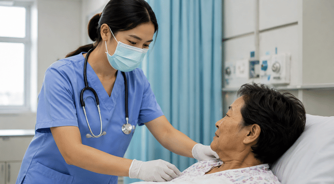 Healthcare worker caring for a patient