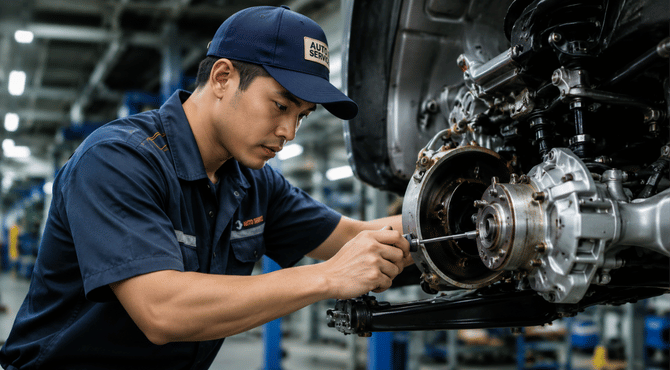Automotive worker in a technical workplace